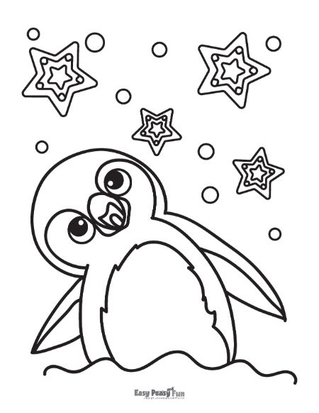 Stars and penguin coloring sheet