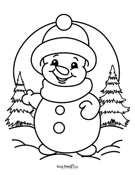 Snowman and Spruce Trees to Color