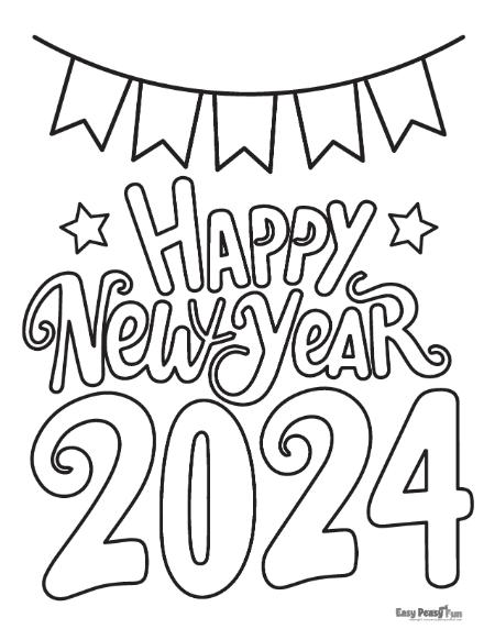 Picture of Caption Happy New Year 2024 to Color