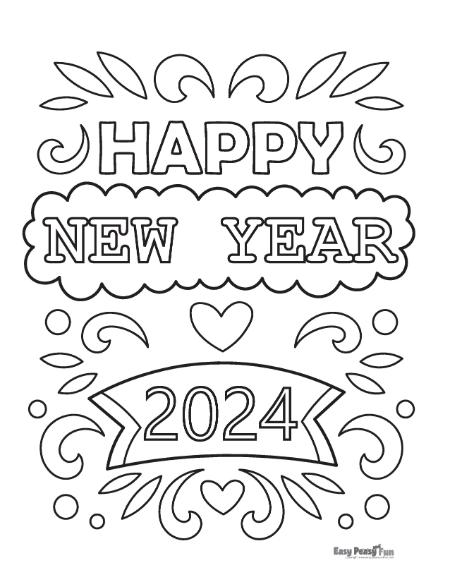 Happy New Year 2024 Coloring Sheet