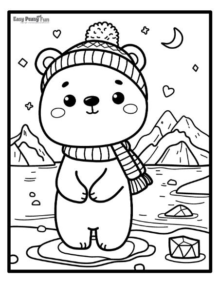 Polar bear standing on an icy sea illustration for coloring