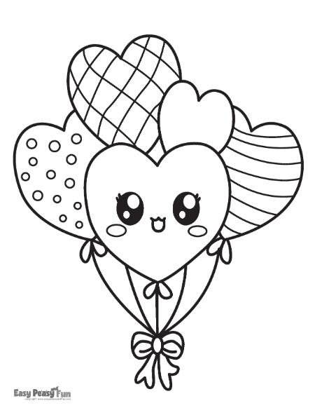 Pretty Heart Balloons V-Day Coloring Page