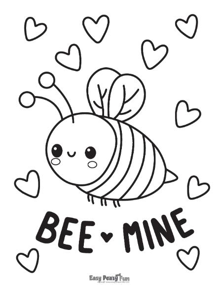 Bee-Mine Valentines Coloring Sheet