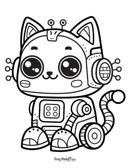 Cute cat robot illustration to color