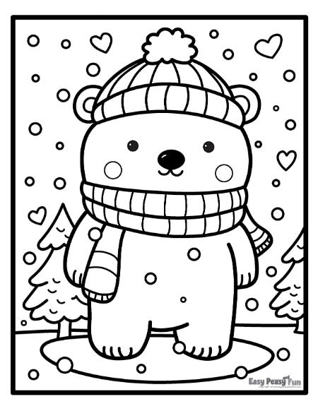 Snowy day and polar bear picture for coloring