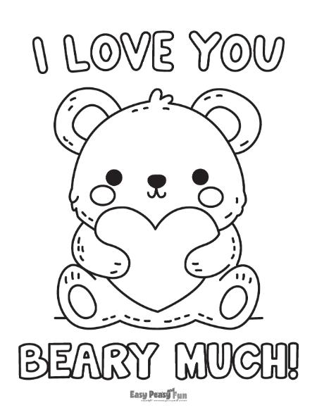 I love you beary much Valentine's Day color sheet