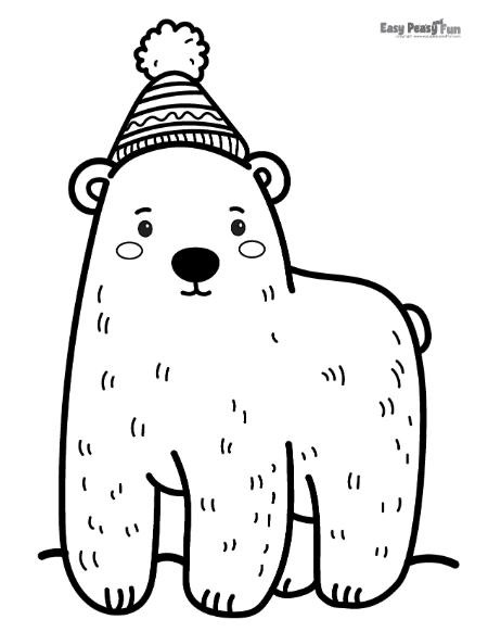 Big polar bear with a winter hat image to color