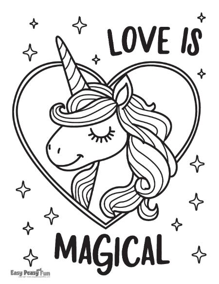 Unicorn illustration to color on Valentine's Day