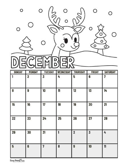 December Calendar to Color