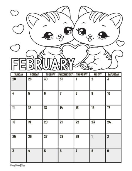 February Calendar to Color