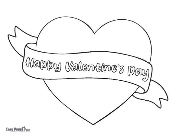 Big heart with Happy Valentine's Day caption for coloring