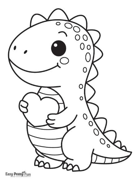 Dino and Heart coloring page for Valentines
