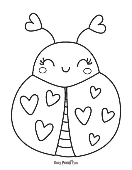 Cute ladybug V-Day coloring page