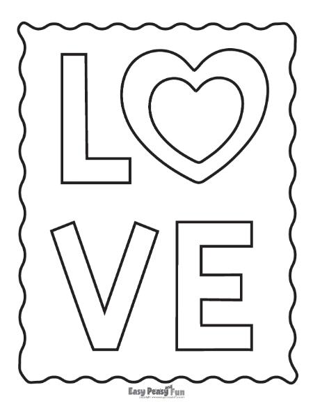 Coloring page for V-Day with LOVE caption