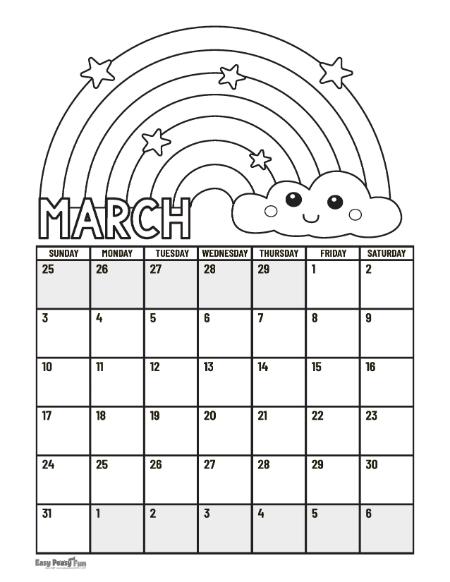 March Calendar to Color