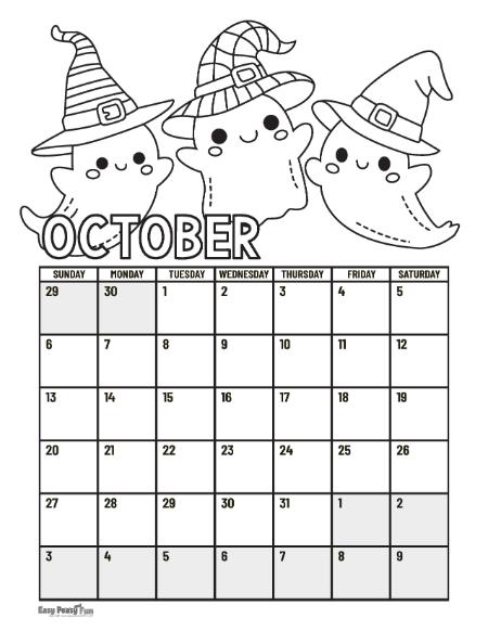 October Calendar to Color