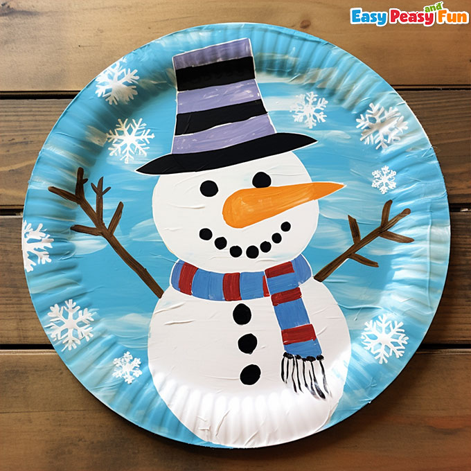 Snowman paper plate craft