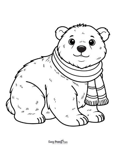 Polar bear wearing a scarf picture to color