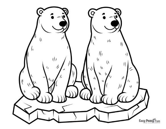 Two polar bears standing on ice picture to color