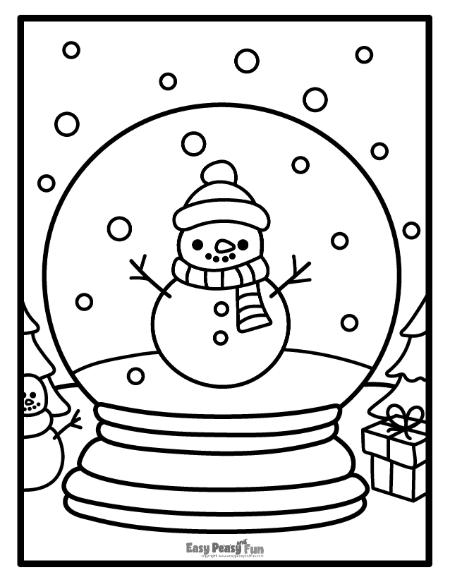 Easy snowman in a snowglobe image to color