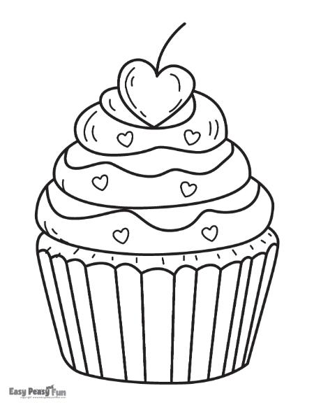 Image of a cupcake for Valentine's Day coloring