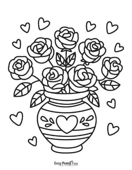 Image of a vase full of roses to color