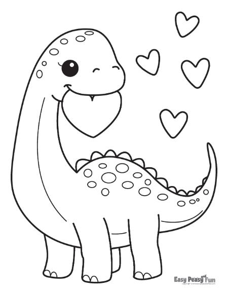 Dino and hearts coloring sheet