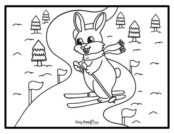 Image of a skiing rabbit to color