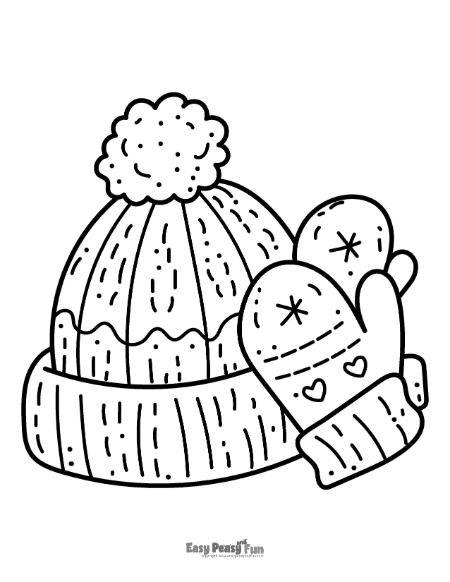 Mittens and winter hat coloring page