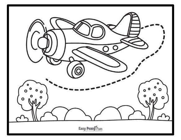 Flying plane coloring page.