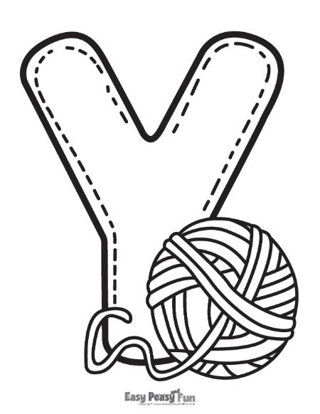 Y is for yarn coloring page for kids