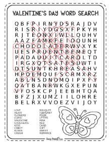 Solution for medium Valentine's Day wordsearch puzzle with no backward words 2