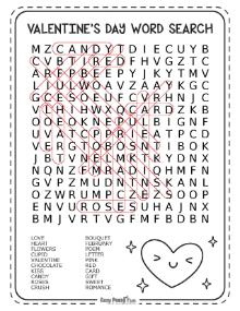 Answer key for medium V-Day wordsearch puzzle with no backward words 3