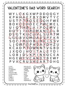 Answer key for medium level V-Day wordsearch puzzle with no backward words 5