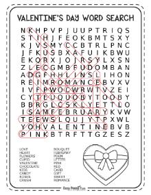 Solution for medium level Valentine's Day wordsearch puzzle words 2