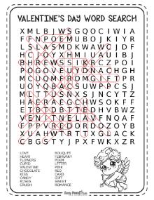 Solution for medium Valentine's Day wordsearch puzzle words 4