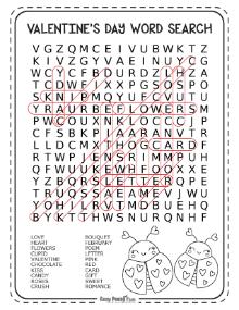 Solution for medium Valentine's Day wordsearch puzzle 6