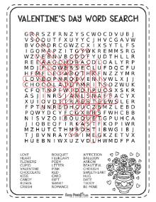 Solution for hard Valentine's Day wordsearch puzzle 2