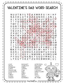 Answer key for hard level Valentines wordsearch puzzle 5