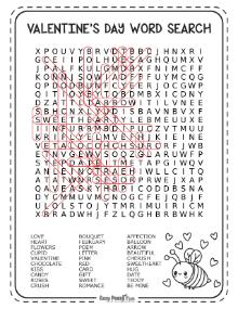 Solutions for hard Valentine's Day word search puzzle 6