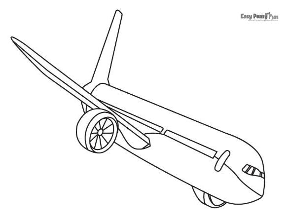 Realistic airplane illustration to color.