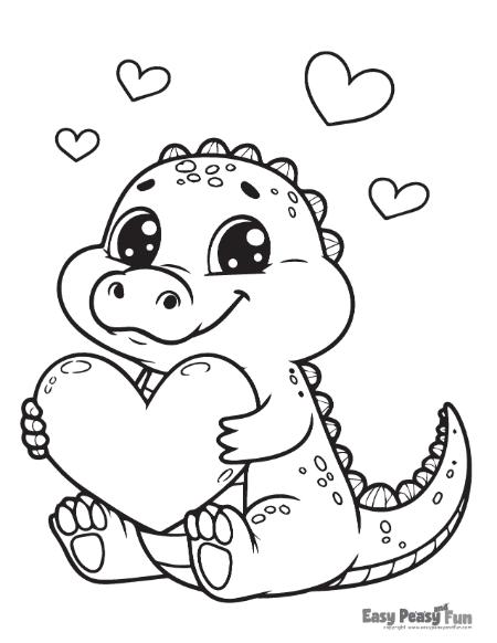 Lovely dinosaur and heart coloring sheet