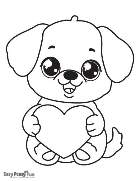 Cute puppy holding a heart for coloring