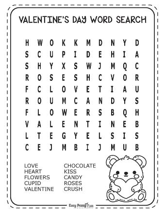 Easy Valentine's Day Word Search Puzzle 1