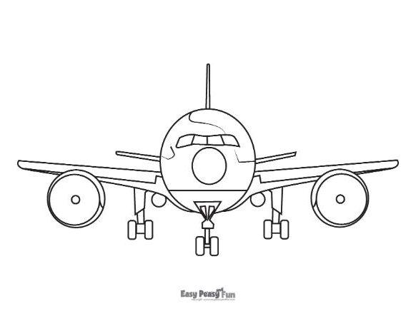 Realistic airplane front view for coloring.