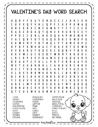 Hard Valentine's Day wordsearch puzzle 1