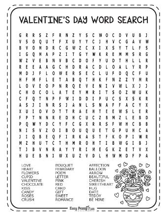 Hard Valentine's Day wordsearch puzzle 2
