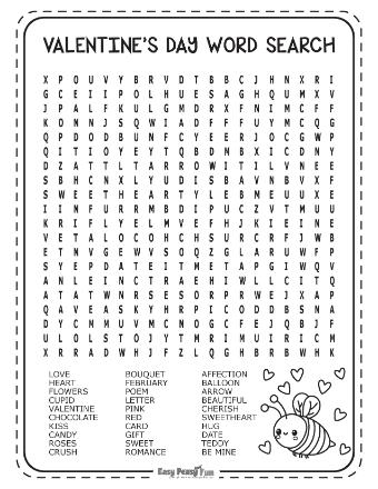 Hard Valentines wordsearch puzzle 6