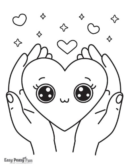 Heart inside two hands coloring page