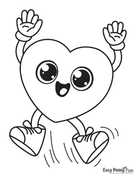 Happy jumping heart image for kids to color